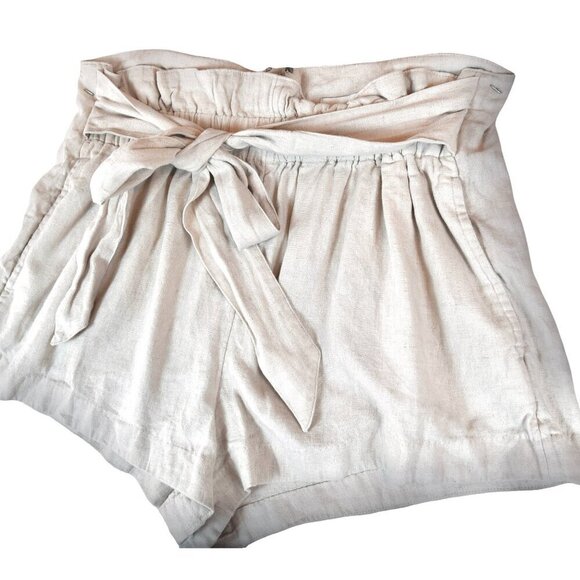 Abercrombie & Fitch Tie Waist Linen Blend High Rise Shorts Size M Cream Beige - Picture 4 of 9